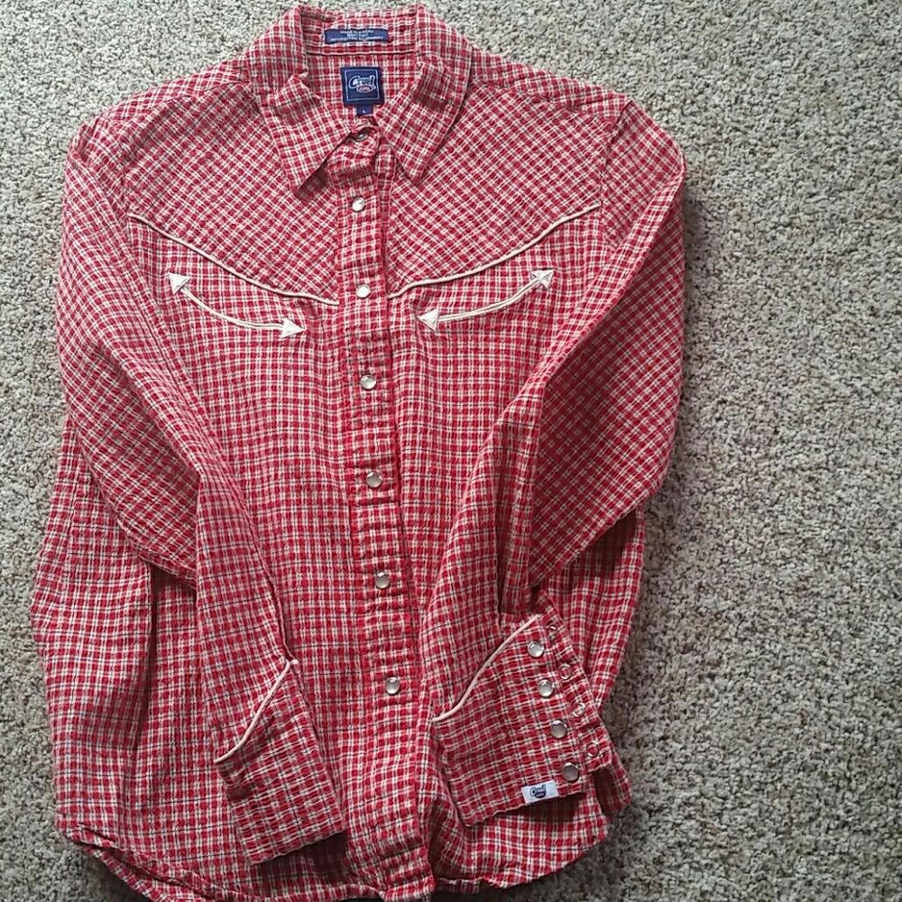 Western red black and cream pearl snap button  blo